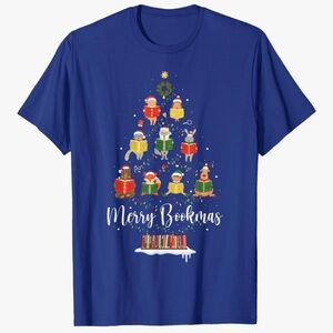 Merry Bookmas Librarian Book Lover Xmas Shirt NWOT Blue Size L